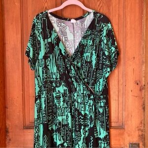 Flirty Pink Green & Black Print Maxi Dress